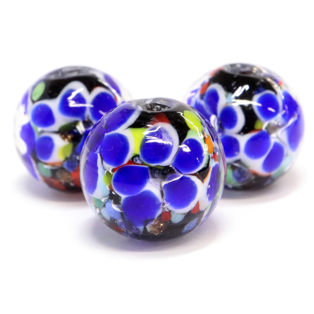 とんぼ玉 ビーズ 粒売り 1粒 12mm 青色 ブルー パーツ 制作 夏 花柄 おしゃれ かわいい バラ売り DIY 手作り 爆買