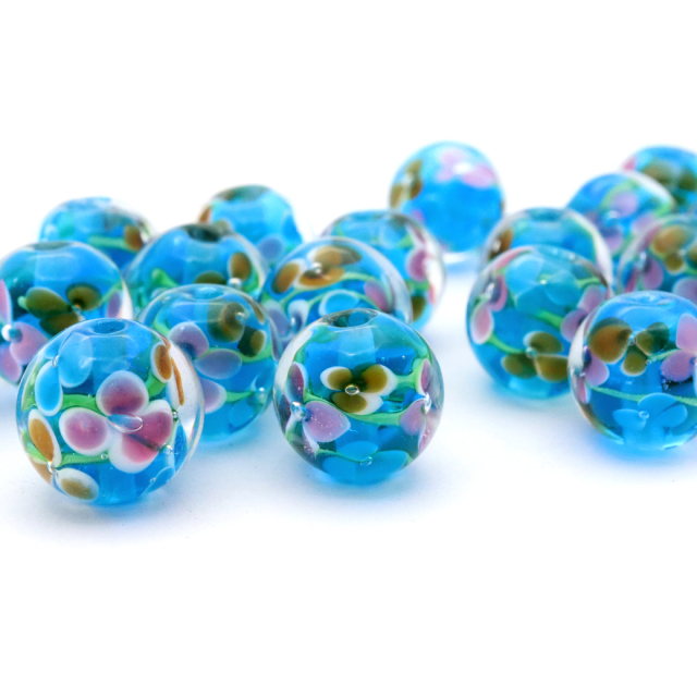 とんぼ玉 花柄 ビーズ 12mm 夏 お祭り 綺麗 和 ブレスレット ピアス ペンダント ネックレス ヘアピン 制作 ハンドメイド