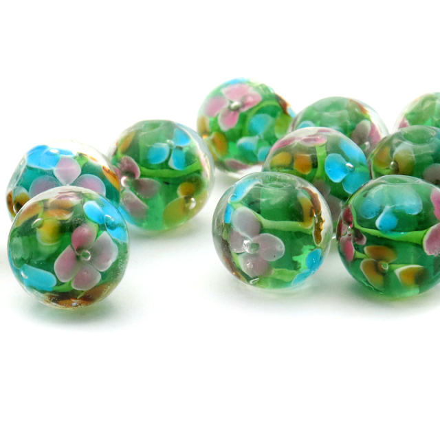 とんぼ玉 花柄 ビーズ 12mm 夏 お祭り 綺麗 和 ブレスレット ピアス ペンダント ネックレス ヘアピン 制作 ハンドメイド