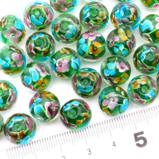 とんぼ玉 花柄 ビーズ 12mm 夏 お祭り 綺麗 和 ブレスレット ピアス ペンダント ネックレス ヘアピン 制作 ハンドメイド