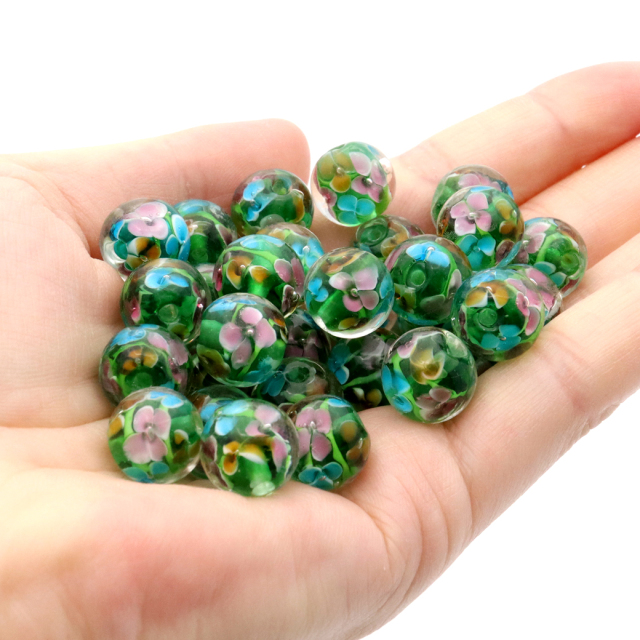とんぼ玉 花柄 ビーズ 12mm 夏 お祭り 綺麗 和 ブレスレット ピアス ペンダント ネックレス ヘアピン 制作 ハンドメイド
