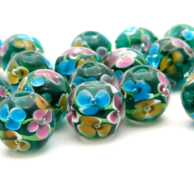 とんぼ玉 花柄 ビーズ 12mm 夏 お祭り 綺麗 和 ブレスレット ピアス ペンダント ネックレス ヘアピン 制作 ハンドメイド