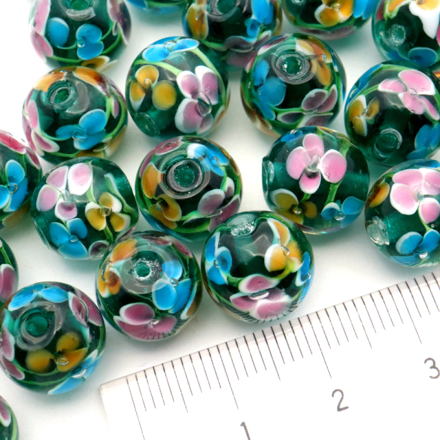 とんぼ玉 花柄 ビーズ 12mm 夏 お祭り 綺麗 和 ブレスレット ピアス ペンダント ネックレス ヘアピン 制作 ハンドメイド