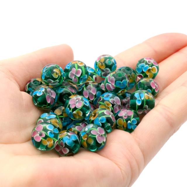 とんぼ玉 花柄 ビーズ 12mm 夏 お祭り 綺麗 和 ブレスレット ピアス ペンダント ネックレス ヘアピン 制作 ハンドメイド