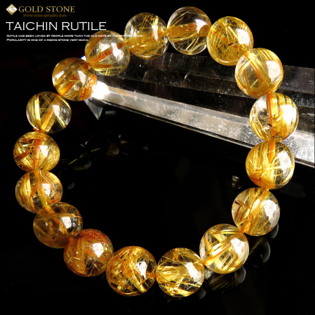 タイチンゴールドルチルブレスレット12mm 太金針水晶 天然石 パワーストーン 金運