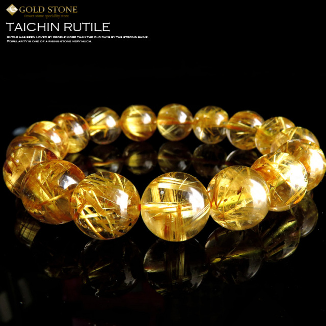 タイチンゴールドルチルブレスレット12mm 太金針水晶 天然石 パワーストーン 金運