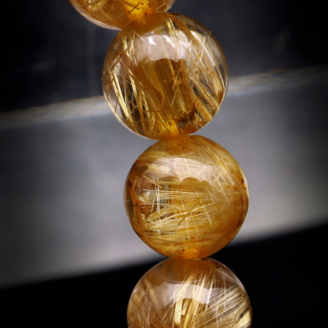 ゴールド ルチルクォーツ ブレスレット 7mm タイチン 太金針 水晶 天然石 パワーストーン 金運 1点物