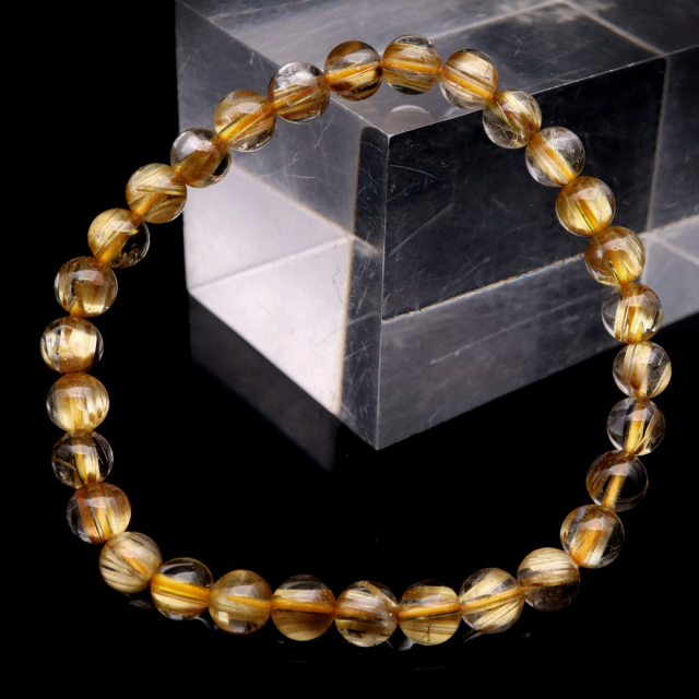 タイチン ルチルクォーツ ブレスレット 6mm 太金針 水晶 天然石 パワーストーン 金運