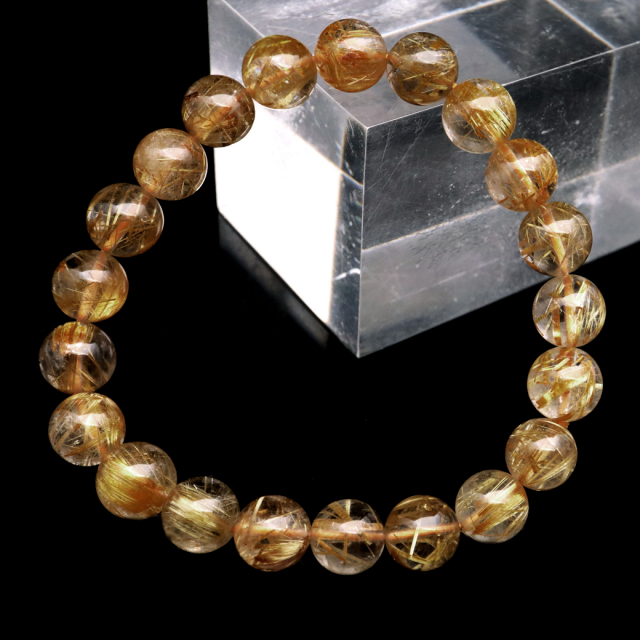 タイチン ルチルクォーツ ブレスレット 9mm 太金針 水晶 天然石 パワーストーン 金運 父の日 プレゼント