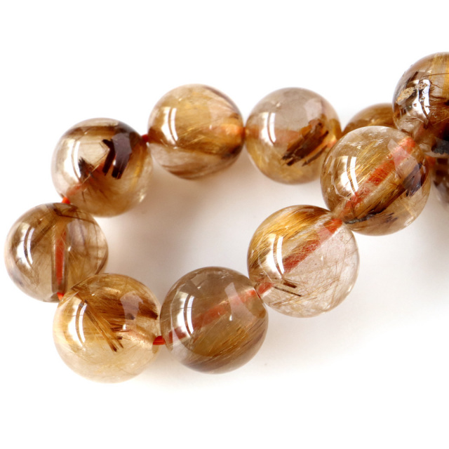 タイガー ルチルクォーツ ブレスレット 12mm AAA 天然石 ブラジル産 ブラウン タイチン パワーストーン