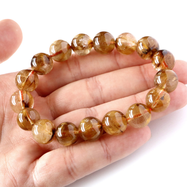 タイガー ルチルクォーツ ブレスレット 12mm AAA 天然石 ブラジル産 ブラウン タイチン パワーストーン