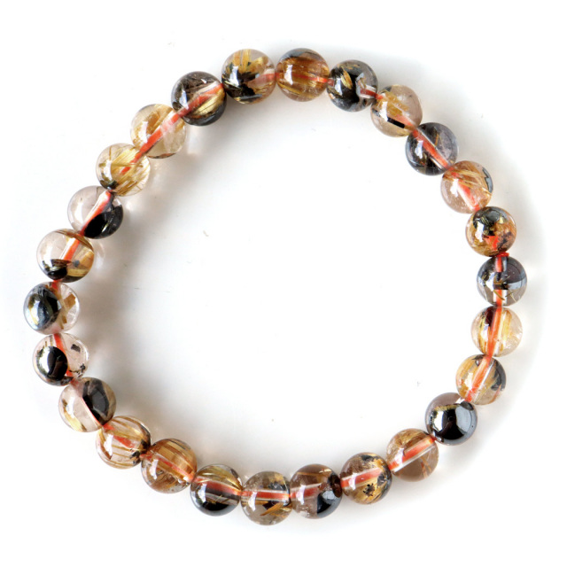 タイチン ルチルクォーツ ブレスレット AAA 母岩ヘマタイト入り ゴールドルチル 太陽タイチンルチル 太金針 水晶 1点もの