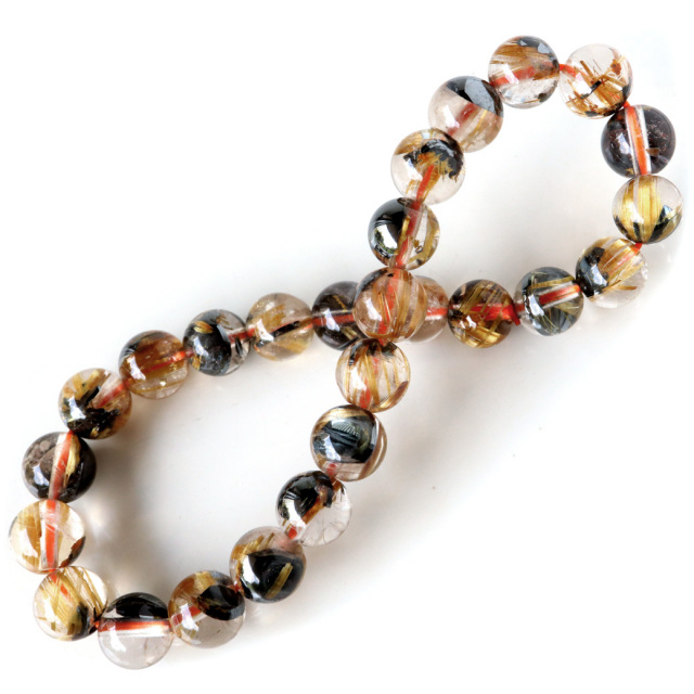 タイチン ルチルクォーツ ブレスレット AAA 母岩ヘマタイト入り ゴールドルチル 太陽タイチンルチル 太金針 水晶 1点もの