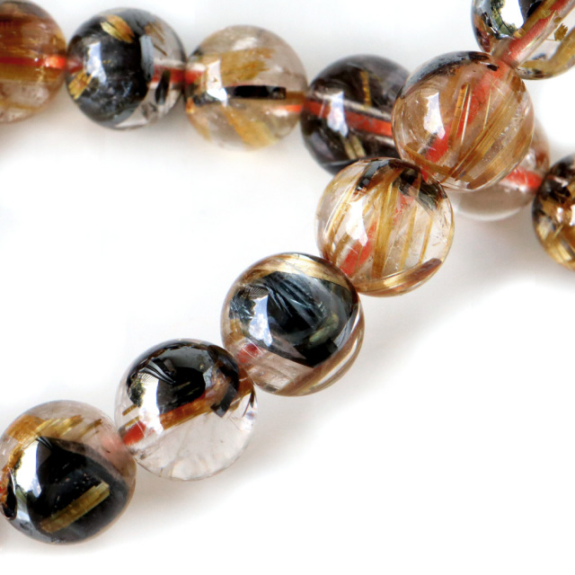 タイチン ルチルクォーツ ブレスレット AAA 母岩ヘマタイト入り ゴールドルチル 太陽タイチンルチル 太金針 水晶 1点もの