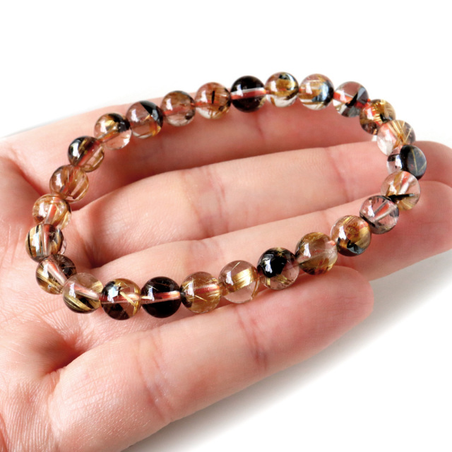 タイチン ルチルクォーツ ブレスレット AAA 母岩ヘマタイト入り ゴールドルチル 太陽タイチンルチル 太金針 水晶 1点もの