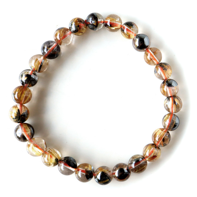 タイチン ルチルクォーツ ブレスレット AAA 母岩ヘマタイト入り ゴールドルチル 太陽タイチンルチル 太金針 水晶 1点もの