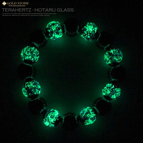 テラヘルツ鉱石 × 夜光 ホタルガラス ブルー ブレスレット12mm 暗闇で光る パワーストーン