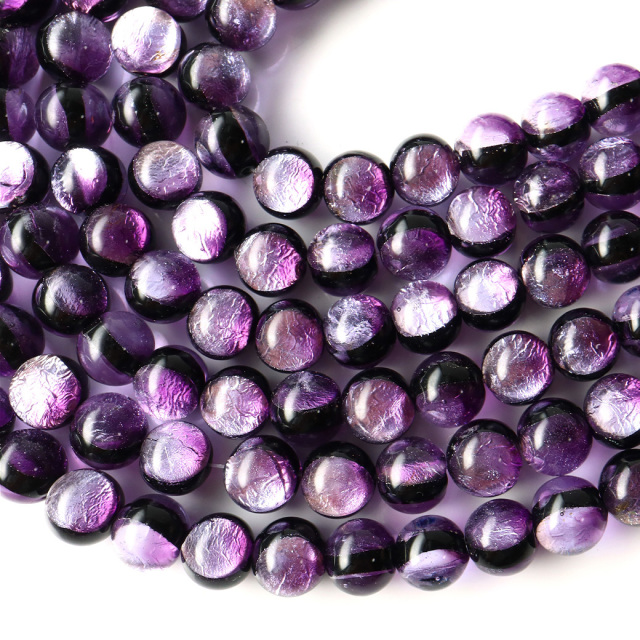 マリンパープル ホタルガラス 10mm 一連 ビーズ売り(40粒) 沖縄 お土産 とんぼ玉