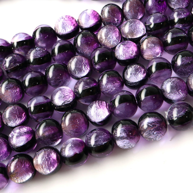 マリンパープル ホタルガラス 10mm 一連 ビーズ売り(40粒) 沖縄 お土産 とんぼ玉