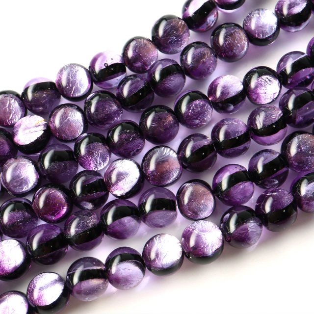 マリンパープル ホタルガラス 10mm 一連 ビーズ売り(40粒) 沖縄 お土産 とんぼ玉