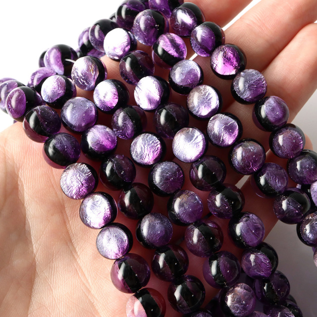 マリンパープル ホタルガラス 10mm 一連 ビーズ売り(40粒) 沖縄 お土産 とんぼ玉