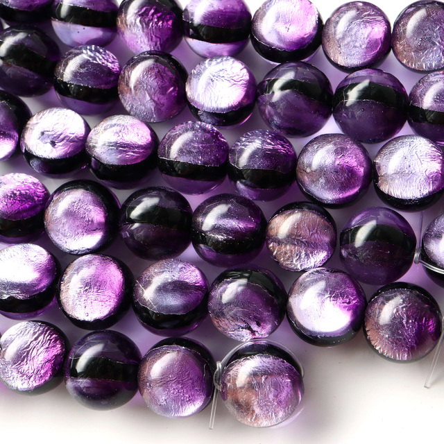 マリンパープル ホタルガラス 12mm 一連 ビーズ売り(33粒) 沖縄 お土産 とんぼ玉
