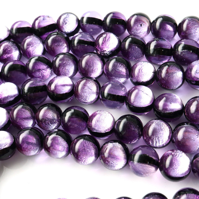 マリンパープル ホタルガラス 12mm 一連 ビーズ売り(33粒) 沖縄 お土産 とんぼ玉