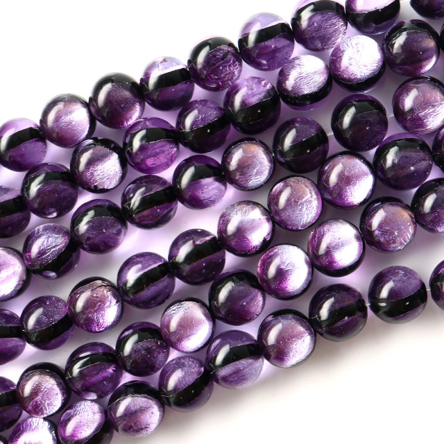 マリンパープル ホタルガラス 12mm 一連 ビーズ売り(33粒) 沖縄 お土産 とんぼ玉