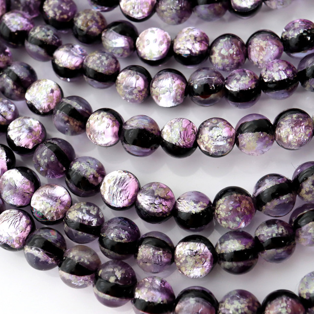 蓄光 暗闇で光る マリンパープル ホタルガラス 紫色 6mm 一連 ビーズ売り 66粒 沖縄 お土産