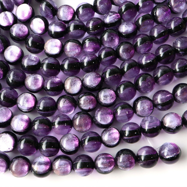 マリンパープル ホタルガラス 8mm 一連 ビーズ売り(50粒) 沖縄 お土産 とんぼ玉