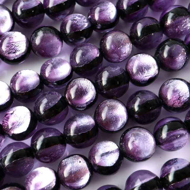 マリンパープル ホタルガラス 8mm 一連 ビーズ売り(50粒) 沖縄 お土産 とんぼ玉
