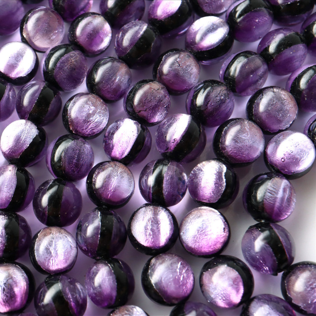 マリンパープル ホタルガラス 8mm 一連 ビーズ売り(50粒) 沖縄 お土産 とんぼ玉