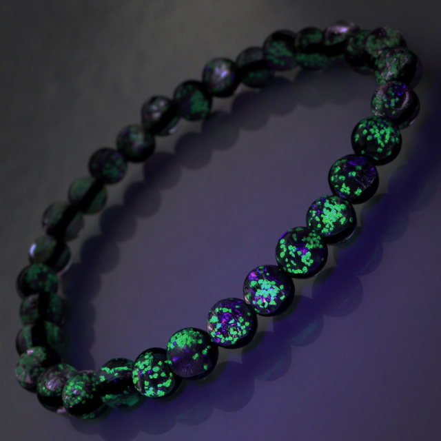 蓄光 暗闇で光る マリンパープル ホタルガラス ブレスレット 6mm 紫色 沖縄 お土産