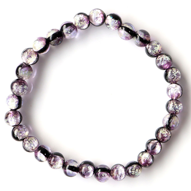 蓄光 暗闇で光る マリンパープル ホタルガラス ブレスレット 6mm 紫色 沖縄 お土産