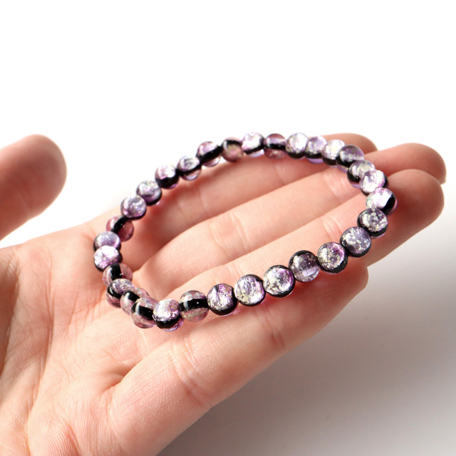 蓄光 暗闇で光る マリンパープル ホタルガラス ブレスレット 6mm 紫色 沖縄 お土産