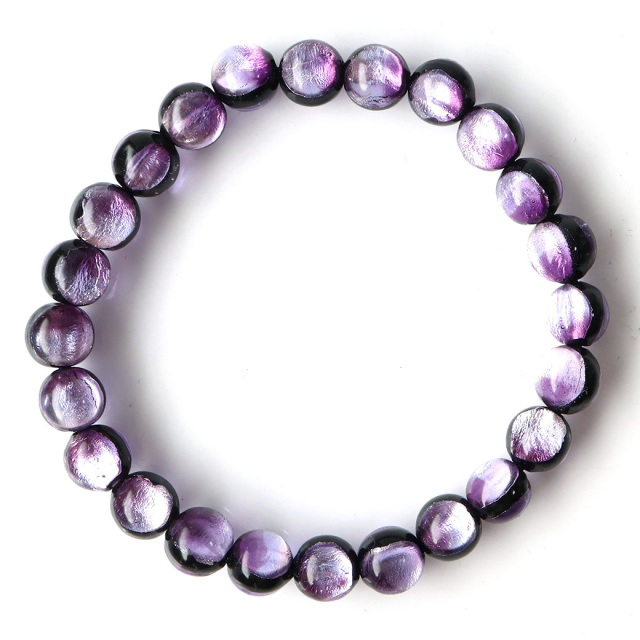マリンパープル ホタルガラス ブレスレット 8mm 沖縄 お土産 とんぼ玉