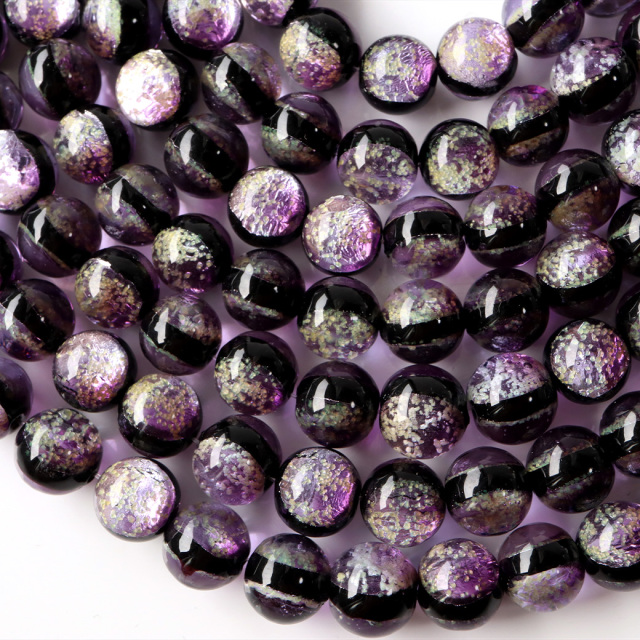 蓄光 マリンパープル ホタルガラス 10mm 一連 ビーズ売り(40粒) 沖縄 お土産 とんぼ玉