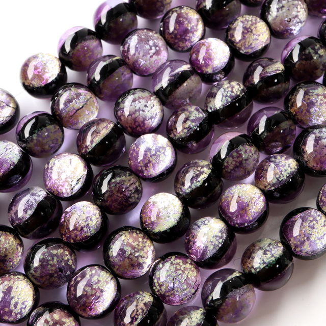 蓄光 マリンパープル ホタルガラス 10mm 一連 ビーズ売り(40粒) 沖縄 お土産 とんぼ玉