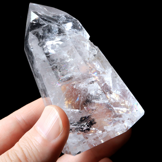 レムリアンシード 水晶 六角柱 ポイント 全面研磨 磨き 1点もの 虹入り レインボー 天然石 ブラジル バイーア州産 証明書付き