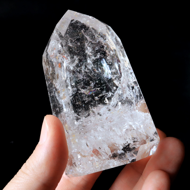 レムリアンシード 水晶 六角柱 ポイント 全面研磨 磨き 1点もの 虹入り レインボー 天然石 ブラジル バイーア州産 証明書付き