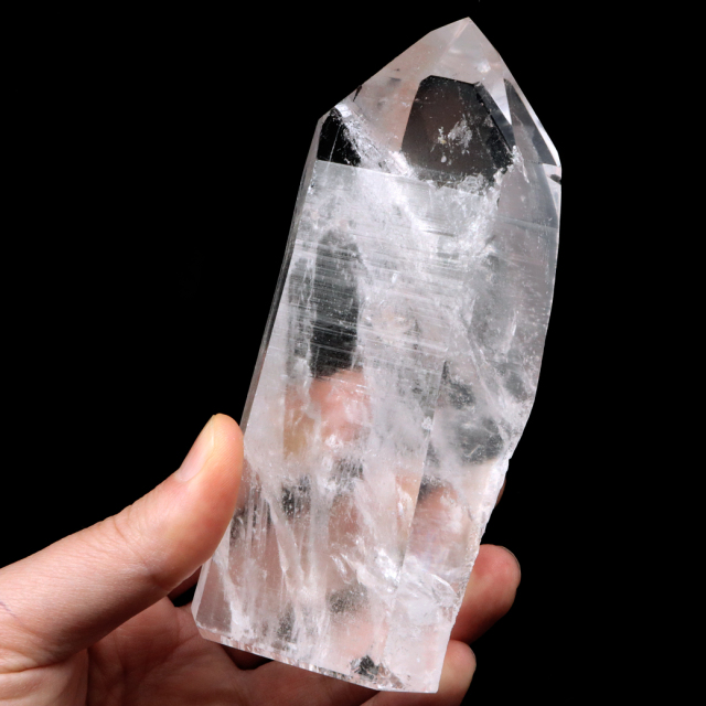 レムリアンシード 水晶 六角柱 ポイント 一部面残し 研磨磨き 187g 1点もの AAA 虹入り レインボー 天然石 証明書付き