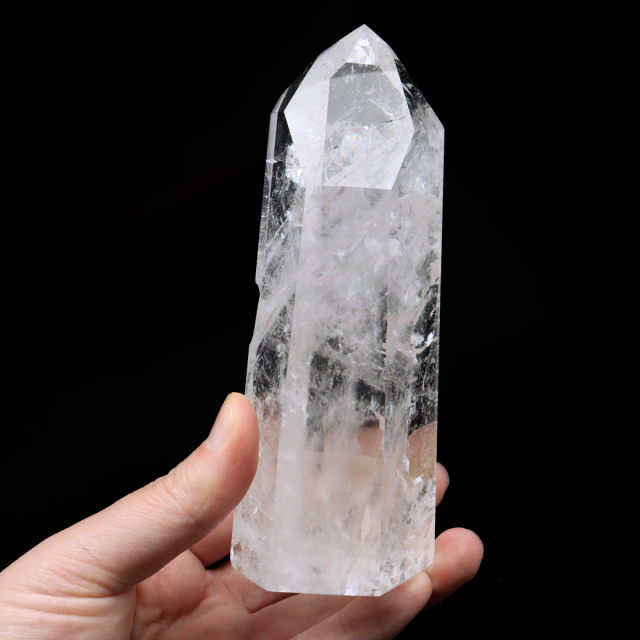 レムリアンシード 水晶 六角柱 ポイント 一部面残し 研磨磨き 187g 1点もの AAA 虹入り レインボー 天然石 証明書付き