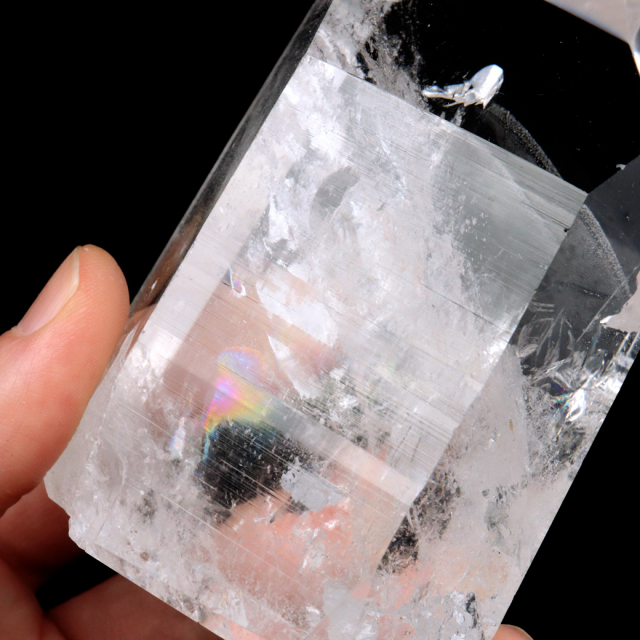 レムリアンシード 水晶 六角柱 ポイント 一部面残し 研磨磨き 187g 1点もの AAA 虹入り レインボー 天然石 証明書付き
