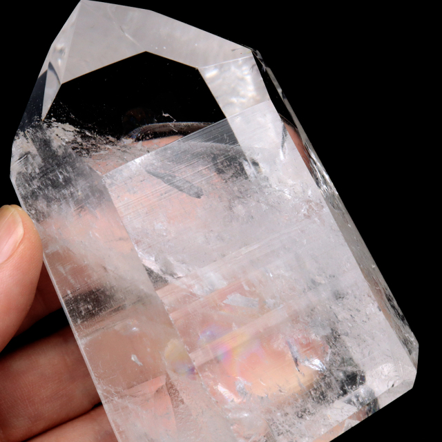 レムリアンシード 水晶 六角柱 ポイント 一部面残し 研磨磨き 187g 1点もの AAA 虹入り レインボー 天然石 証明書付き