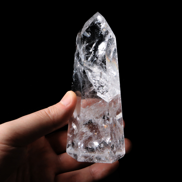 レムリアンシード 水晶 六角柱 ポイント 全面研磨 磨き 456g 1点もの AAAAA 虹入り  ブラジル バイーア州産 証明書付き