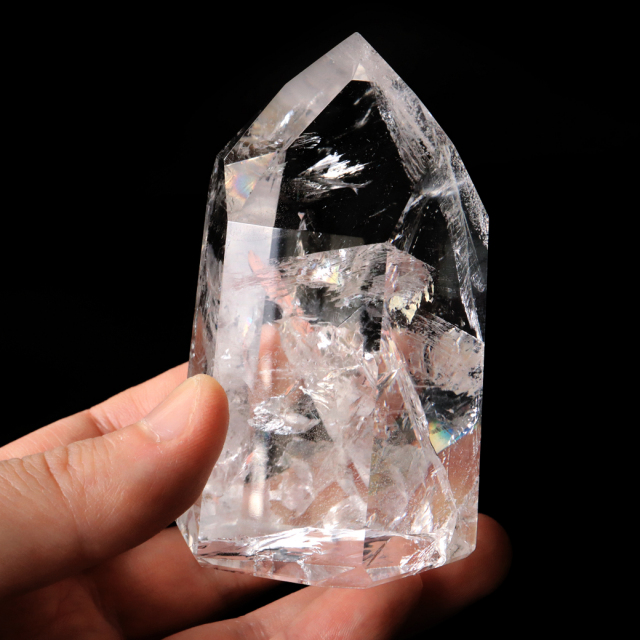 レムリアンシード 水晶 六角柱 ポイント 全面研磨 磨き 456g 1点もの AAAAA 虹入り  ブラジル バイーア州産 証明書付き