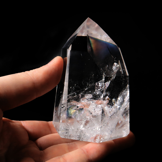 レムリアンシード 水晶 六角柱 ポイント 全面研磨 磨き 456g 1点もの AAAAA 虹入り  ブラジル バイーア州産 証明書付き