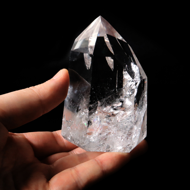 レムリアンシード 水晶 六角柱 ポイント 全面研磨 磨き 456g 1点もの AAAAA 虹入り  ブラジル バイーア州産 証明書付き