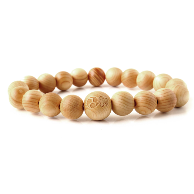 高野山 家紋入り ブレスレット 高野山中門檜 ヒノキ 11mm 木箱付き 世界遺産 金剛峯寺 腕念珠 天然石 パワーストーン 母の日