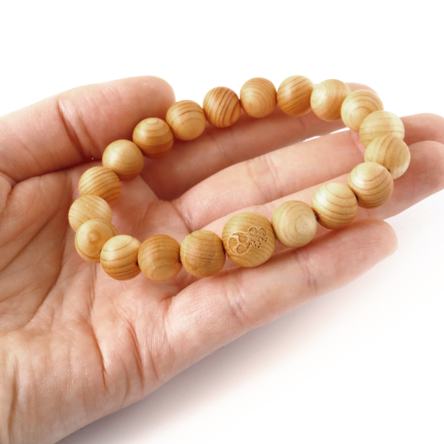 高野山 家紋入り ブレスレット 高野山中門檜 ヒノキ 11mm 木箱付き 世界遺産 金剛峯寺 腕念珠 天然石 パワーストーン 母の日